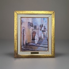 Peinture Ancienne orientale  Emaux"Algérie La Casbah"  tableau encadré Paysage 