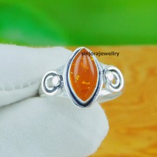 Bague pierre précieuse ambre en argent sterling 925 fait main cadeau taille U...