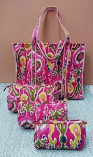 Indien Rose Ikat Matelassé Épaule Sac Coton Avec 3 Articles de Toilette Set US