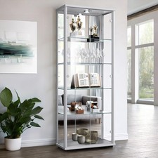K-Möbel Vitrine en verre avec miroir, serrure et LED (176x67x33 cm) étagère...
