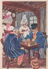 CPA ILLUSTRATEUR / HOMUALK / en parcourant la NORMANDIE / La Partie de DOMINOS