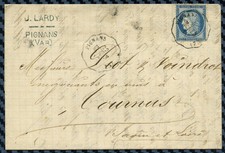 Cérès YT#60 + convoyeur-station de PIGNANS (Var) s/lettre pour TOURNUS - 1876