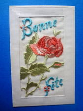CARTE POSTALE FANTAISIE BRODEE BONNE FÊTE 1917