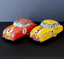 2 VOITURES MECANIQUES PORSCHE TOLE LITHO CIRCUIT GRAND PRIX TECHNOFIX 1962 - 9CM