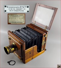 London Stereoscopic XIXe Chambre à Joue Tailboard 12x16,5cm Bois Acajou/Laiton