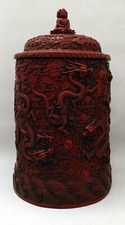 Chinese pot with 4 dragons and red lacquered lid with rare signature
