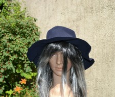 chapeau capeline bleu marine ancien années 1950 