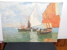 Tableau Vénitienne Bateaux de Pêche Monogrammé Avec Tm Munich