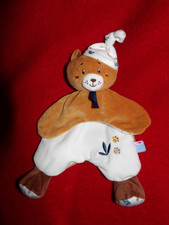 Doudou Plat Sucre d'Orge Ours Doumou Marron Imprimé Empreinte Patte