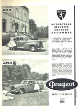 Publicité Advertising 0524 1957   Peugeot 203  403 robustesse confort économie