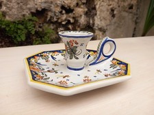 Beau bougeoir à main en faïence signée Géo Martel décor Rouen TBE