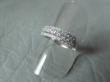Bague anneau jonc 3 rangs pierre blanche grise argent massif 925 femme fille t55