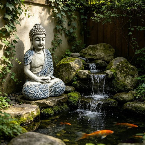 Garden meditating buddha - meditating,