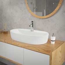 Vasque à poser ovale blanc en céramique lavabo pour salle de bain 600x400x120 mm