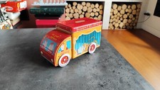 BOITE TÔLE LITHOGRAPHIÉE TIRELIRE CAMION CIRQUE BONAPETTI CIRCUS BISCUIT L22CM
