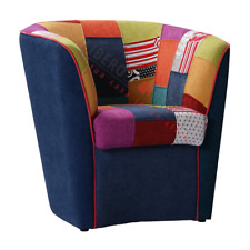 Fauteuil de chambre confortable en tissu patchwork bleu cousu main