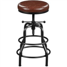 Tabouret de Bar Industriel en Similicuir Tabouret Haut Rond Réglable en Hauteur