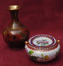 rare magnifique ancien lot émaux cloisonné sur cuivre bon état