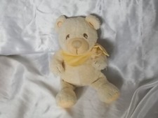 Doudou ours beige (écru), bandana jaune, Kimbaloo, La Halle