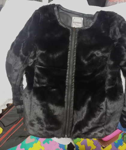 Veste cuir effet fourrure - cuir,