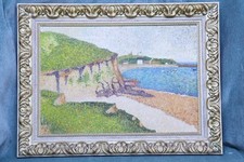 Huile sur tissu. Style pointilliste. Huile S.XX sur toile. Style...