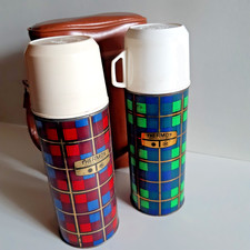 Vintage Gourde Thermos Sacoche Sncf Style Ecossais Année 1960 Made in England