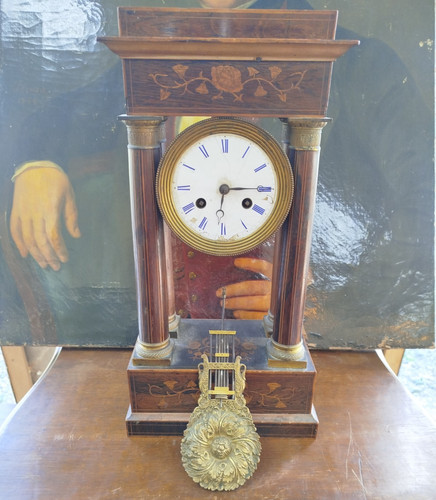 Horloge pendule bois marquetee - pendule,