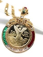 14K Gold Plated* 50 Pesos Centenario Coin CZ Holder Pendant Scorpion 26"