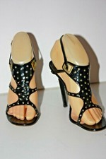 JIMMY CHOO  Sandales Cuir Vernis Noir Brides Talons Aiguilles T 36.5 BE