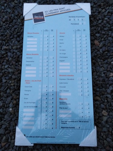 Panneau plaque tarif des