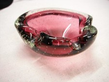 coupelle cendrier vide-poche en verre MURANO  couleur rouge RUBIS  bulles