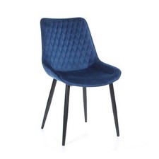 Velours Matelassé Bleu Dîner Chaise Marine Royal Tapissé Rembourré Noir Pieds