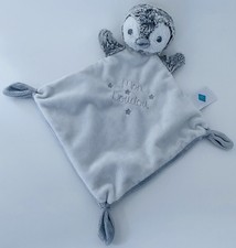 6213?Doudou Plat Mouchoir TEX Baby Mon Doudou Pingouin Oiseau Blanc Gris Chiné