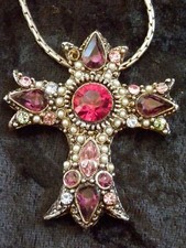 CROIX fantaisie FLEURS DE CRISTAL SUR METAL VIEILLI  // n° 12