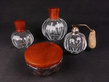 Baccarat Garniture de Toilette Art Déco Fontainebleau Cristal Bakélite signés