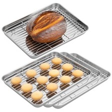 2x Bac Cuisson Inox - 2x Plat Rectangulaire Acier Inoxydable avec 2x Grille