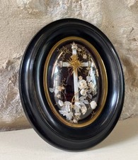 Reliquaire Enfant Jesus Napoléon III Médaillon Ancien Verre Bombé Ex Voto Noir