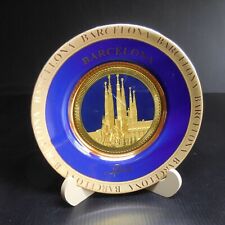 Assiette plate porcelaine émail dorure or Art Nouveau Barcelone Espagne N7293  