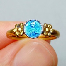 Christ, Sacred Heart. Antique Religious Enamel Little Ring.