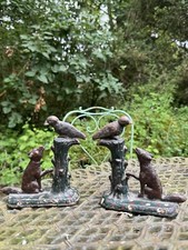 Paire De Serre Livres Fonte Polychrome & Fables De La Fontaine Corbeau Et Renard