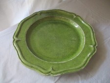 Ancien plat terre cuite vernissé vert-Provence Vallauris Uzes Biot-Art populaire