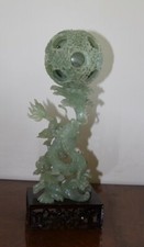 EXCEPTIONNELLE BOULE DE CANTON ET SON DRAGON EN JADE VERT ANTIQUITE CHINOISE