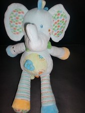 doudou peluche éléphant bleu vert jaune VETIR GEMO 29cm (2 dispo)