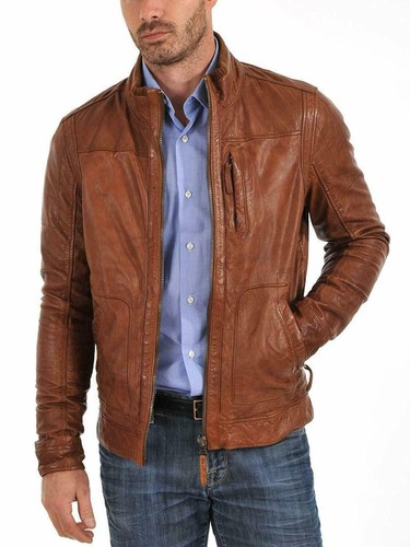 Veste moto marron - veste, rétro