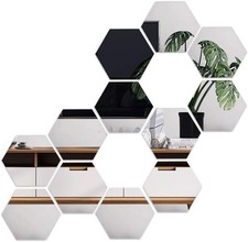 Foccts 12 pièces 10 cm Sticker mural miroir hexagonal, bricolage décoratif 3d S 