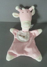 59. DOUDOU PLAT DMC GIRAFE ROSE AVEC BAVOIR BLANC déjà brodé Louise  ETAT NEUF