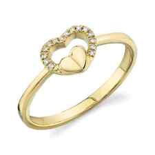 14K Solide or Jaune Coeur Bague Diamant Rond Naturel Coupe 0.04 CT Femmes