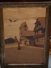 Rare Tableau Marqueterie Spindler WOLFISHEIM Village Animé en Alsace