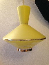 ANCIEN et superbe  LUSTRE SUSPENSION en verre jaune et doré années 50 vintage