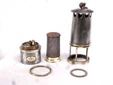 🇫🇷 ANCIENNE LAMPE DE MINEUR FER FORGE BRONZE AVEC BRIQUET ALLUMEUR INTEGRE